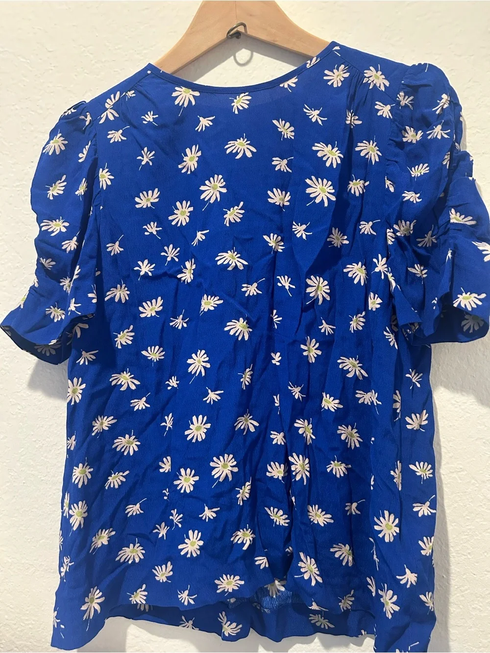 Whistles Royal Blue Daisy-Print Puff Sleeve Blouse.